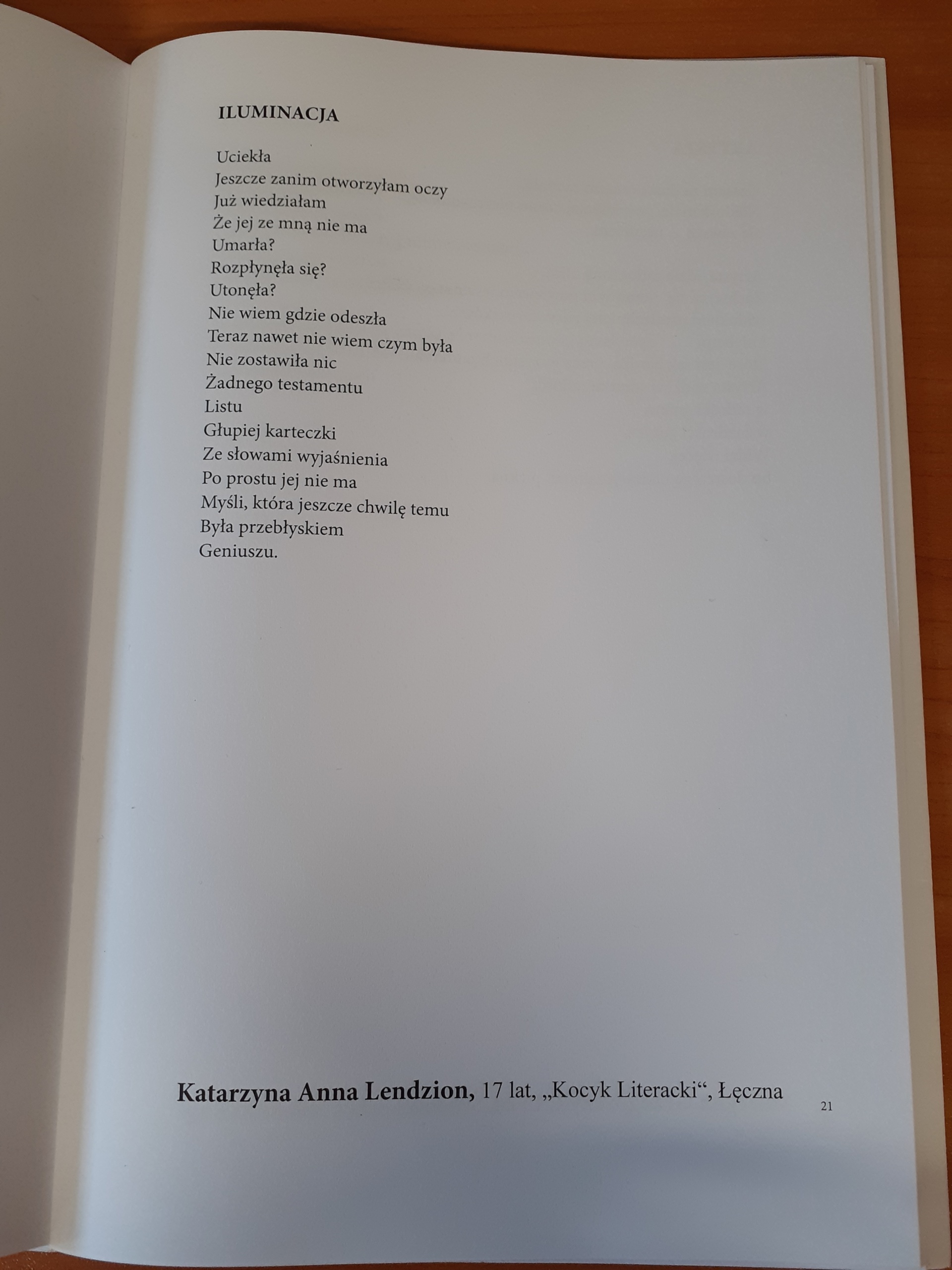 Zdjęcie przedstawia wiersz Katarzyny Anny Lendzion.