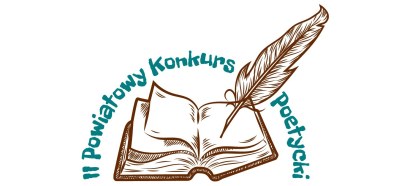 Otwarta książka z piórem i napis II Powiatowy Konkurs Poetycki