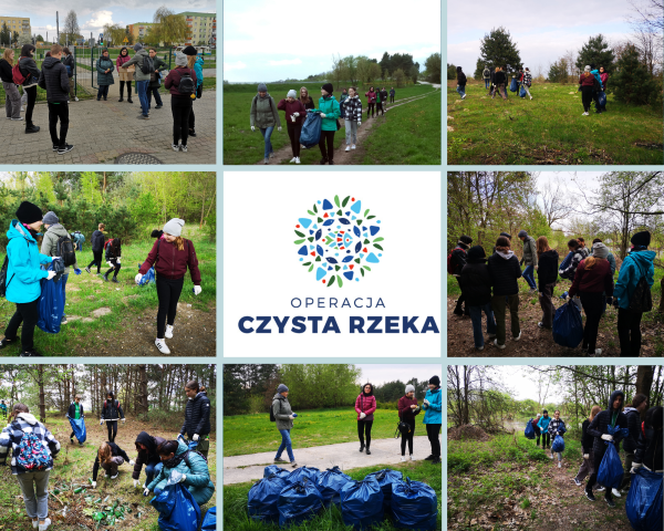 Uczniowie i nauczyciele sprzątający tereny leżące nad Wieprzem na obrzeżach Łęcznej w ramach akcji "Operacja Czysta Rzeka"