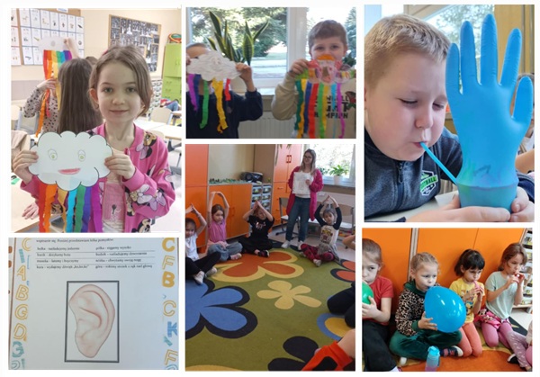 dzieci wykonujące ćwiczenia ćwiczenia oddechowe, słuchowe