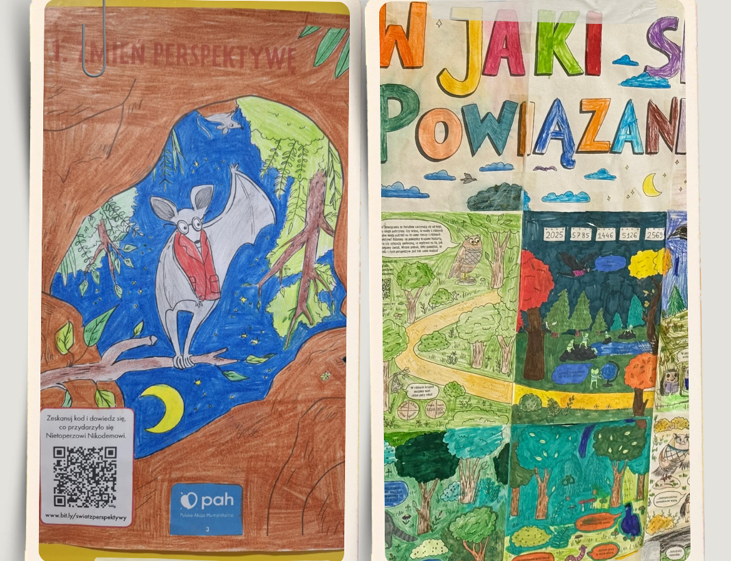 kolaż zdjęć, dwie prace wykonane przez uczniów