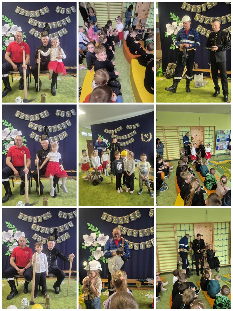 Dzieci z zachwytem oglądają sprzęt przyniesiony przez górników