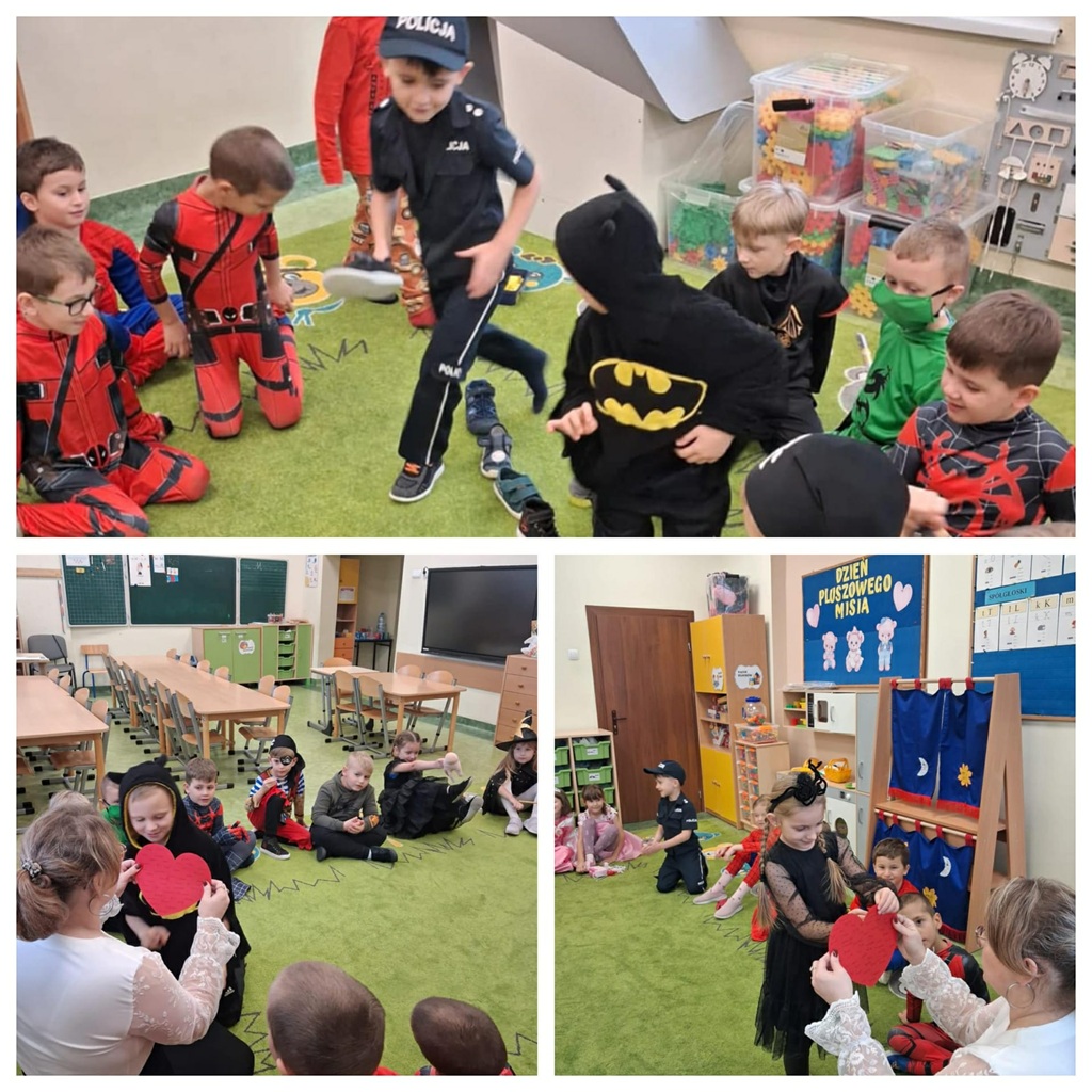 Kolaż 3 zdjęć. Dzieci bawią się we wróżby andrzejkowe