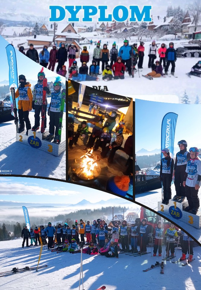 Uczniowie klas 1-8 podczas zjazdu i zabaw na nartach