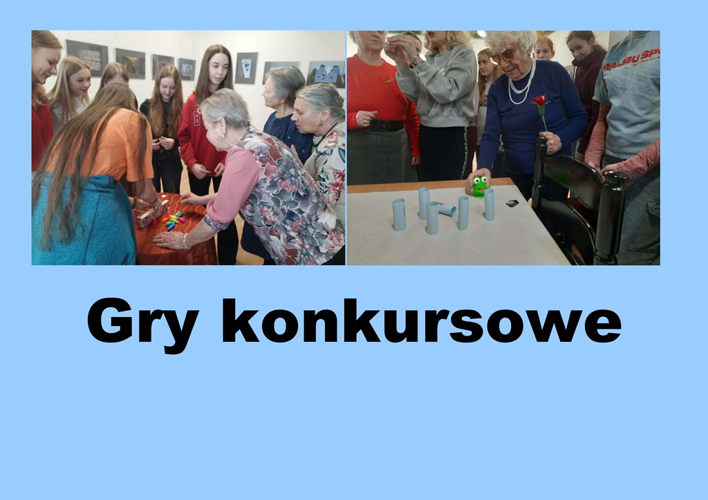 kolaż zdjęć- uczestnicy spotkania grają w gry