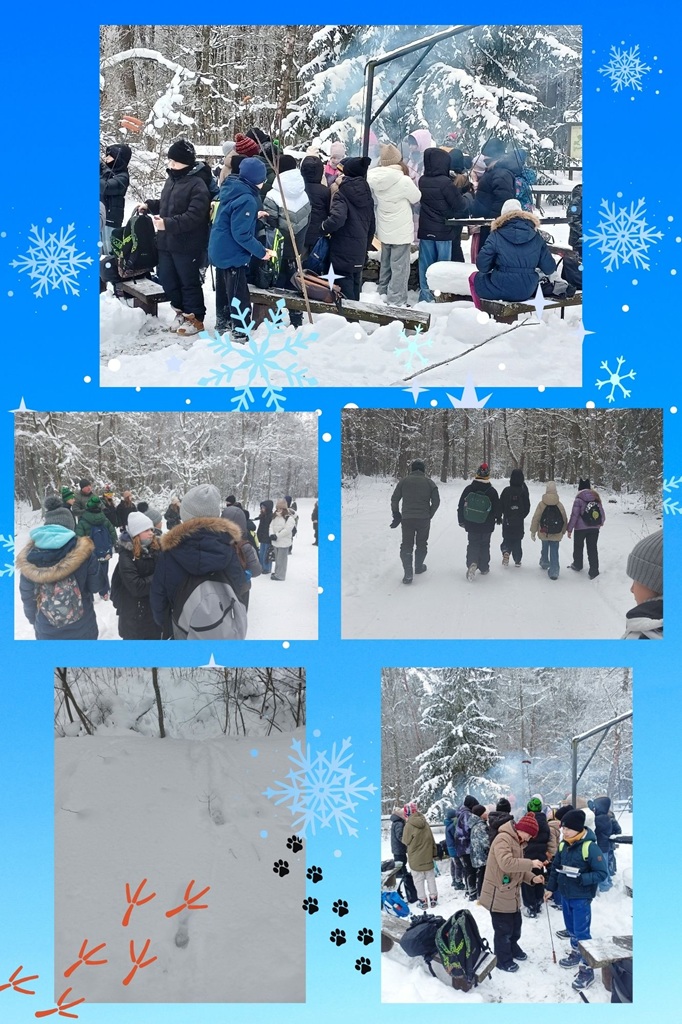 uczniowie piekący kiełbaski w ognisku