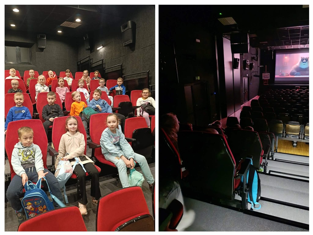 Dzieci z gr 0 C siedzące w kinie.