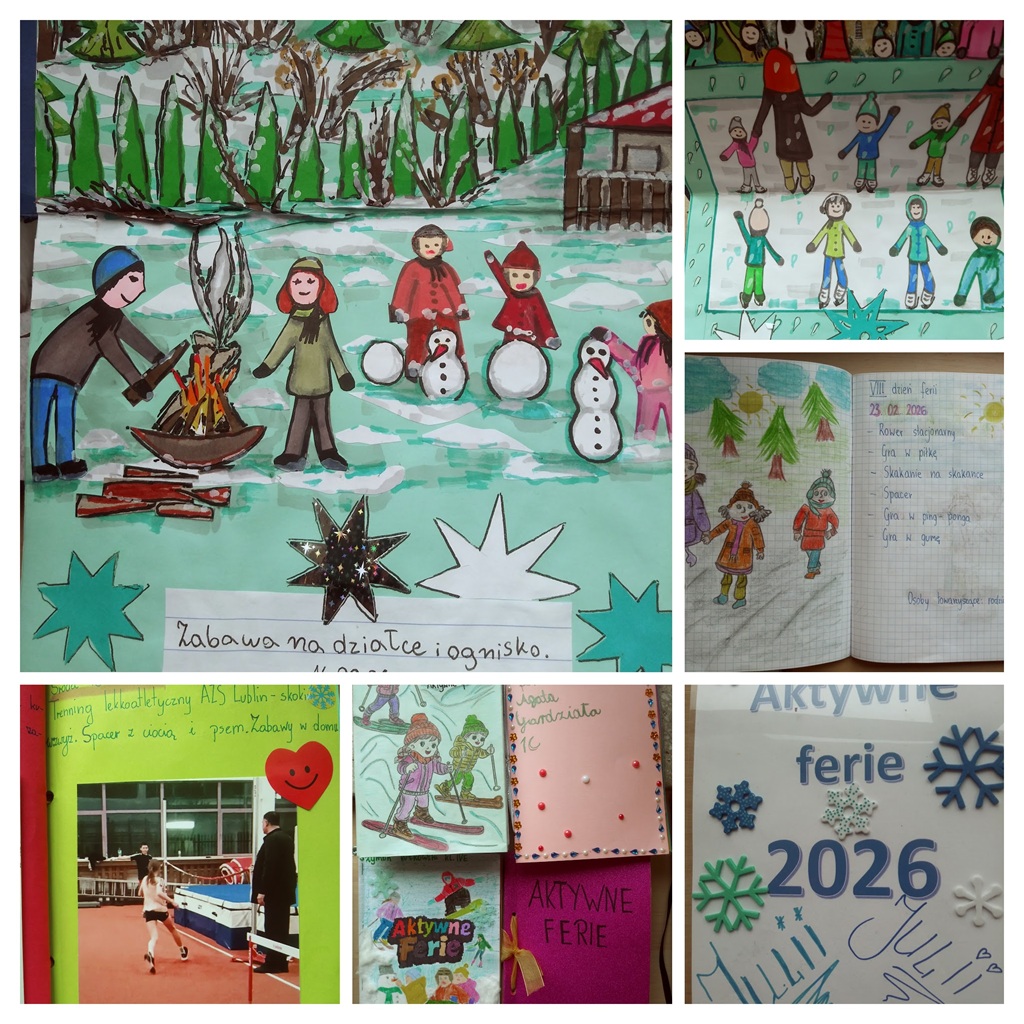 kolaż zdjęć, uczniowie odbierający od nauczycieli dyplomy i nagrody oraz grupa uczniów z dyplomami