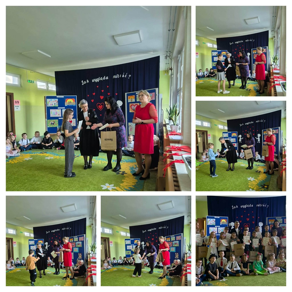 dzieci z radością odbierają nagrody i dyplomy