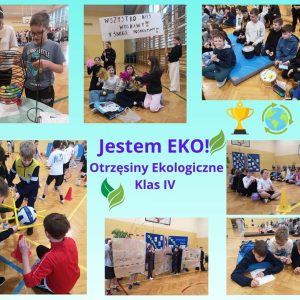 uczniowie klasy 4 e obdarowani medalami i dyplomem za zwycięstwo w rozgrywkach w ramach otrzęsin ekologicznych