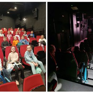 Dzieci z gr 0 C siedzące w kinie.